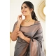 Generic Women's Litchi silk Printed Saree With Unstitched Blouse (Grey)