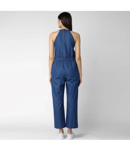 Generic Women's Denim Solid Sleeveless Jumpsuit (Blue)