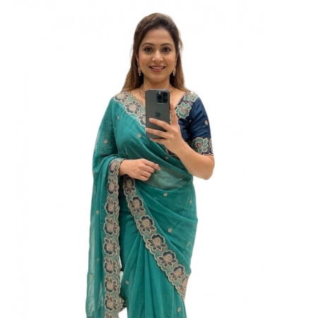 Generic Women's Star Georgette Embroidered Saree With Unstitched Blouse 5.5Mtr (Sea Green) Generic Women's Star Georgette Embroidered Saree With Unstitched Blouse 5.5Mtr (Sea Green)