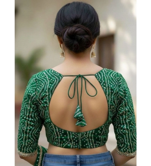 Generic Women's Rayon Sabyasachi Style Round Neck Padded Blouse (Green, 38 Ready Size (Self-Alterable 36–40)