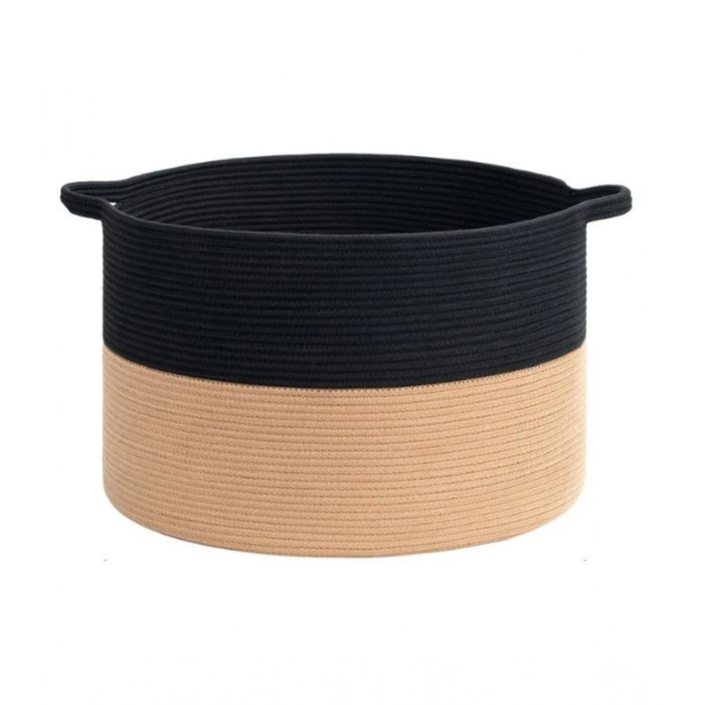 Generic Cotton Pack Of_1 16x14 Inch Storage Basket For Clothes With Out Lid (Black-Beige)