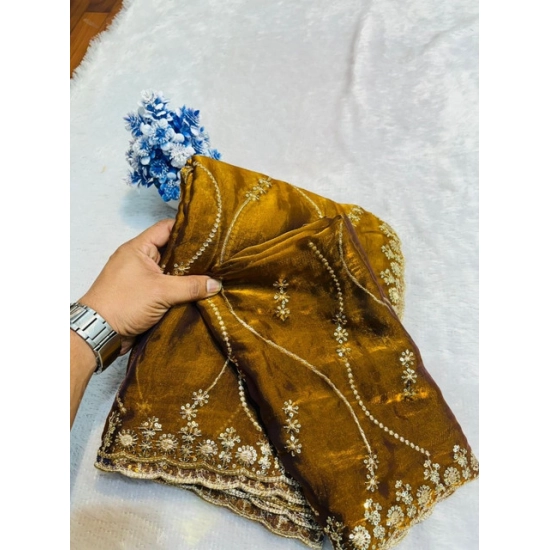 Generic Women's Slik Embellished Saree With Unstitched Blouse 5.5Mtr (Yellow)