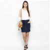 Generic Women's Denim Front Button Buttoned Skirt (Blue)