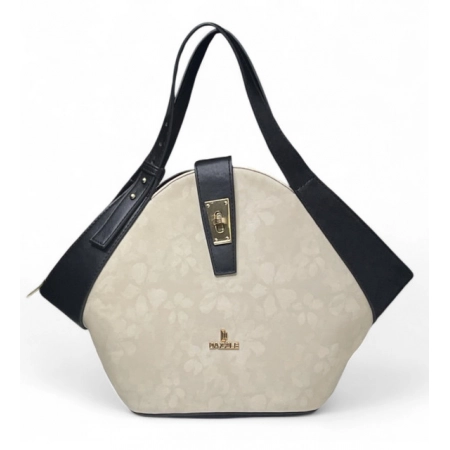 Generic Women's Polyurethane Floral Printed Hexagonal Satchel Handbag with Adjustable Strap (White)