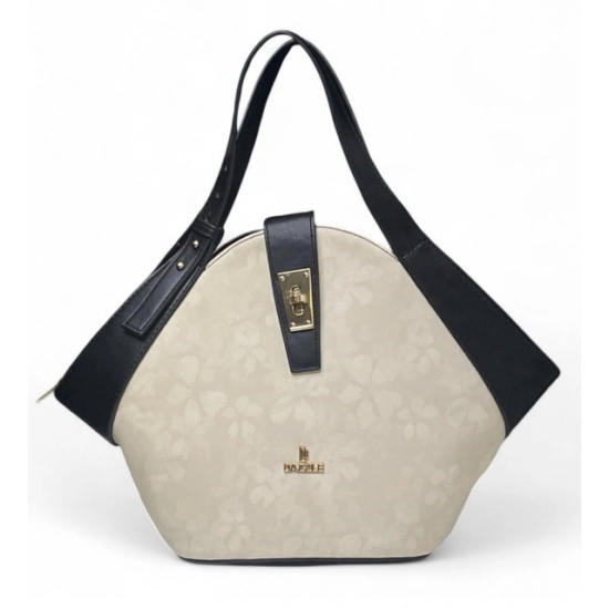 Generic Women's Polyurethane Floral Printed Hexagonal Satchel Handbag with Adjustable Strap (White)