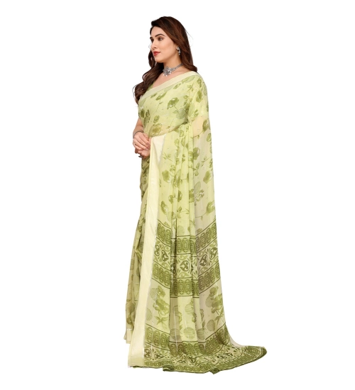Generic Women's Georgette Printed Saree With Unstitched Blouse 5.5Mtr (Green)