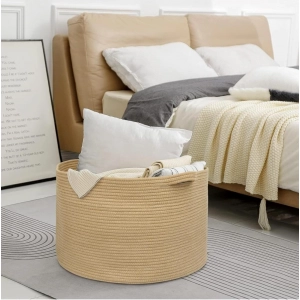 Generic Cotton Pack Of_1 14x12 Inch Storage Basket For Clothes With Out Lid (Beige)