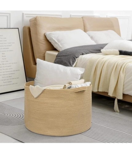 Generic Cotton Pack Of_1 14x12 Inch Storage Basket For Clothes With Out Lid (Beige)