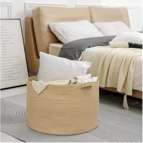 Generic Cotton Pack Of_1 14x12 Inch Storage Basket For Clothes With Out Lid (Beige)
