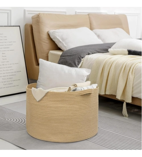 Generic Cotton Pack Of_1 14x12 Inch Storage Basket For Clothes With Out Lid (Beige)