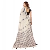 Generic Women's Linen Cotton Printed Saree With Unstitched Blouse 5.5Mtr (Off White)