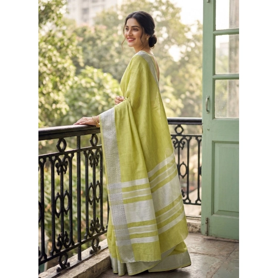 Generic Women's Linen Striped Saree With Unstitched Blouse 5.5Mtr (Light Green) Generic Women's Linen Striped Saree With Unstitched Blouse 5.5Mtr (Light Green)