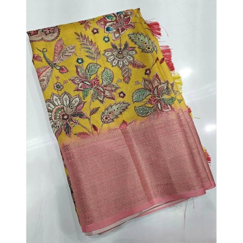 Generic Women's Cotton Silk Floral Printed Saree With Unstitched Blouse 5.5Mtr (Multicolor)