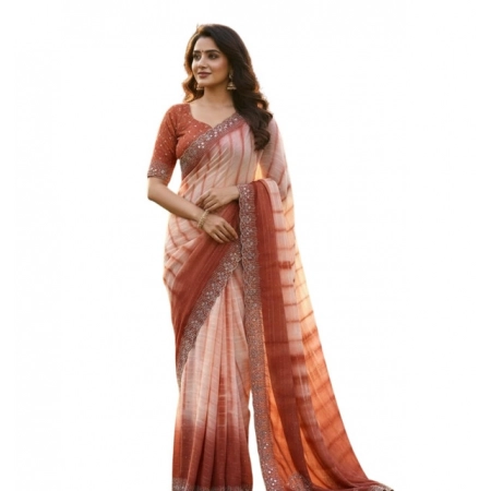 Generic Women's Georgette Striped Saree With Unstitched Blouse 5.5Mtr (Peach) Generic Women's Georgette Striped Saree With Unstitched Blouse 5.5Mtr (Peach)
