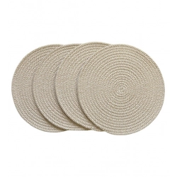 Generic Cotton Dining Table Round Placemat Mats Set of 4 (Beige-White)