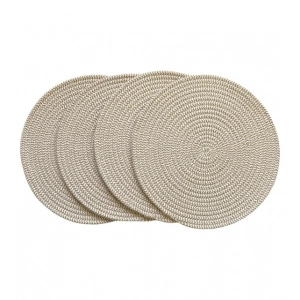 Generic Cotton Dining Table Round Placemat Mats Set of 4 (Beige-White)