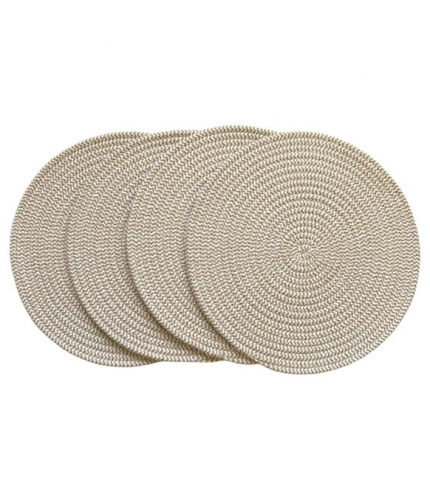 Generic Cotton Dining Table Round Placemat Mats Set of 4 (Beige-White)