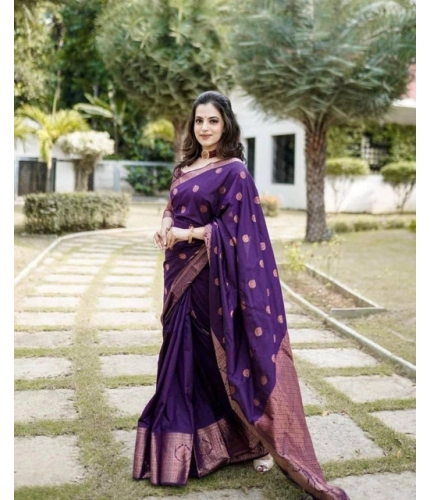 Generic Women's Soft Lichi Silk Printed Saree With Unstitched Blouse 5.5Mtr (Blue)