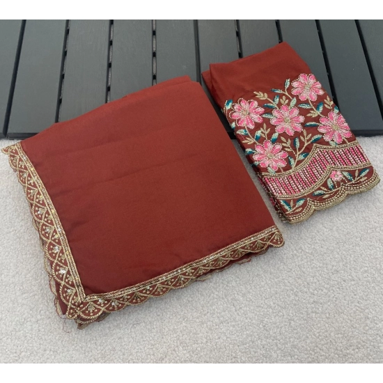 Generic Women's Georgette Embellished Saree With Unstitched Blouse 5.5Mtr (Brown) Generic Women's Georgette Embellished Saree With Unstitched Blouse 5.5Mtr (Brown)