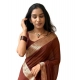 Generic Women's Vichitra Silk Printed Saree With Unstitched Blouse 5.5Mtr (Brown)