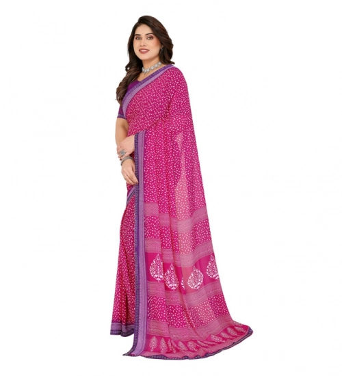 Generic Women's Georgette Printed Saree With Unstitched Blouse 5.5Mtr (Red)