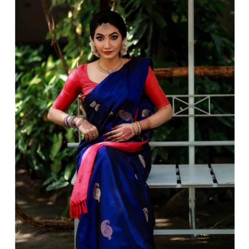 Generic Women's Soft Litchi Silk Jacquard Work Saree With Unstitched Blouse 5.5Mtr (Blue) Generic Women's Soft Litchi Silk Jacquard Work Saree With Unstitched Blouse 5.5Mtr (Blue)