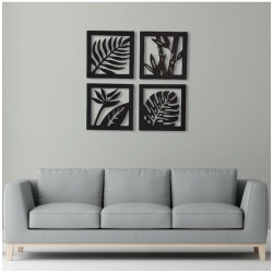 Generic 7 Decore Wooden 4 Pieces Square Tree Leaf Wall Art Panel Frame – Black (Big Size)