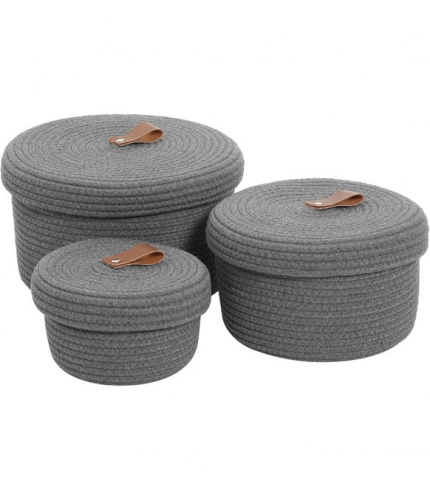 Generic Cotton 3 Pcs Set Roti Box Storage Basket With Lid (Gray)