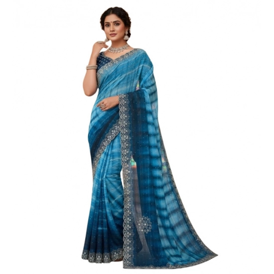 Generic Women's Georgette Striped Saree With Unstitched Blouse 5.5Mtr (Blue) Generic Women's Georgette Striped Saree With Unstitched Blouse 5.5Mtr (Blue)
