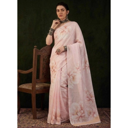 Generic Women's Georgette Floral Printed Saree With Unstitched Blouse 5.5Mtr (Cream)