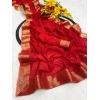 Generic Women's Vichitra Silk Printed Saree With Unstitched Blouse 5.5Mtr (Red)