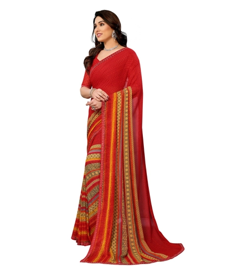 Generic Women's Georgette Printed Saree With Unstitched Blouse 5.5Mtr (Red)