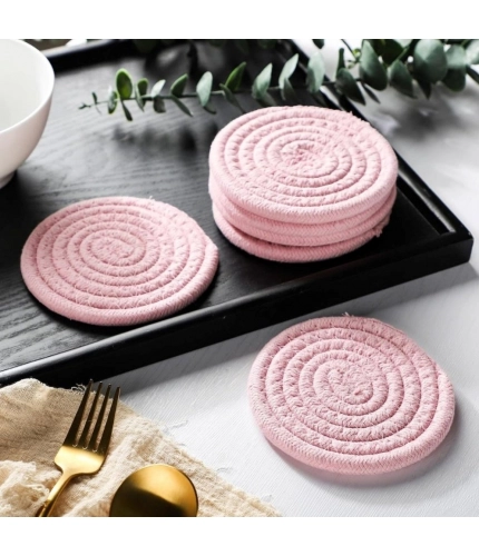 Generic Cotton Rope Drink Coasters 6 Pcs Set (Pink)
