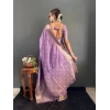 Generic Women's Satin Printed Saree With Unstitched Blouse 5.5Mtr (Purple)