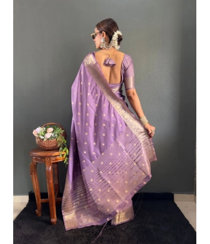 Generic Women's Satin Printed Saree With Unstitched Blouse 5.5Mtr (Purple)
