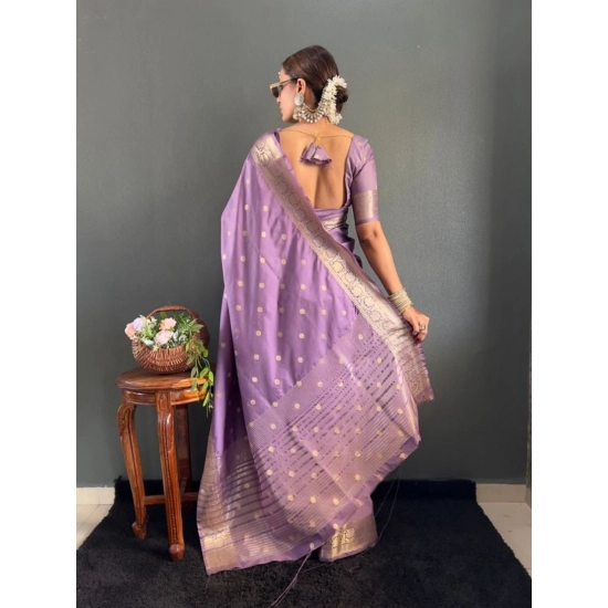 Generic Women's Satin Printed Saree With Unstitched Blouse 5.5Mtr (Purple)