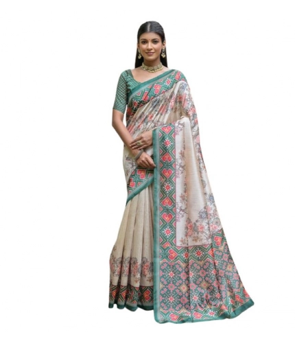 Generic Women's Faux_Tussar Floral Jal With Patola Print Saree With Unstitched Blouse 5.5Mtr (Teal)