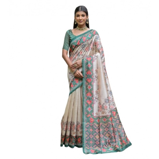 Generic Women's Faux_Tussar Floral Jal With Patola Print Saree With Unstitched Blouse 5.5Mtr (Teal) Generic Women's Faux_Tussar Floral Jal With Patola Print Saree With Unstitched Blouse 5.5Mtr (Teal)