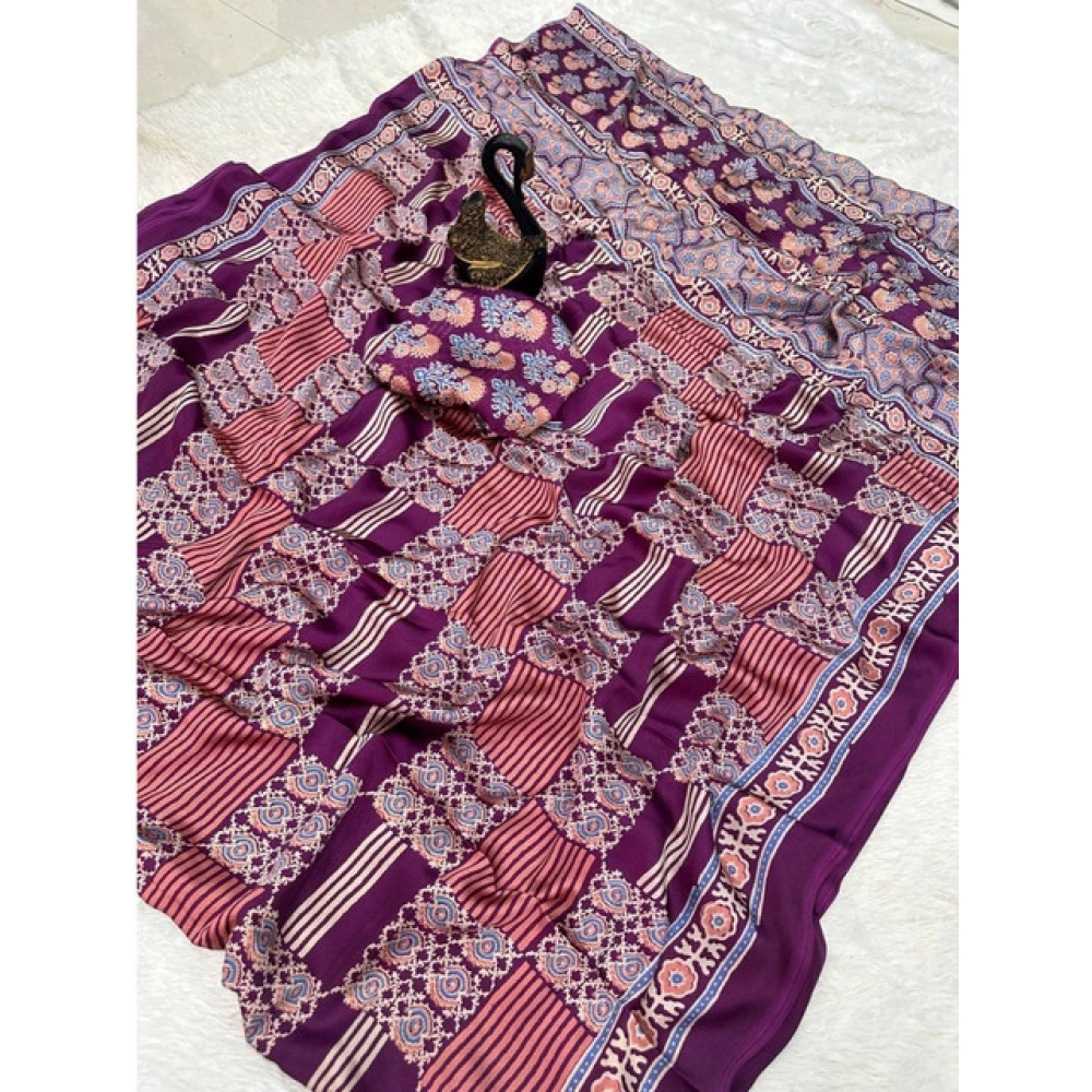 Generic Women's Gajji Soft Silk Printed Saree With Unstitched Blouse 5.5Mtr (Purple) Generic Women's Gajji Soft Silk Printed Saree With Unstitched Blouse 5.5Mtr (Purple)