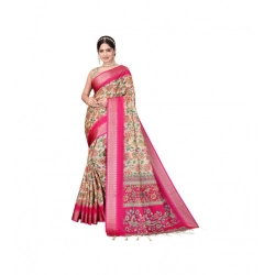 Generic Women's Cotton Silk  Printed Saree With Unstitched Blouse 5.5Mtr (Pink)