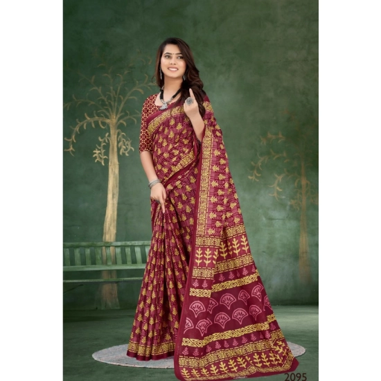 Generic Women's Soft Pure Cotton Printed Saree With Unstitched Blouse 5.5Mtr (Maroon)