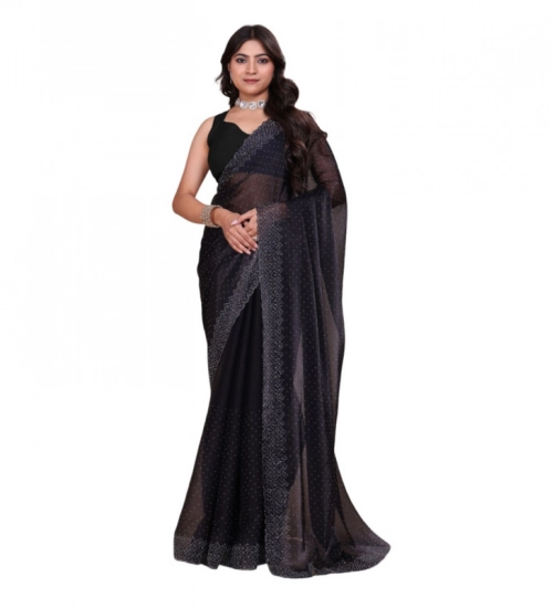 Generic Women's Jimmy choo Embellished Bollywood Saree With Unstitched Blouse 5.5Mtr (Black)