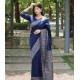 Generic Women's Soft Lichi Silk Printed Saree With Unstitched Blouse 5.5Mtr (Blue)
