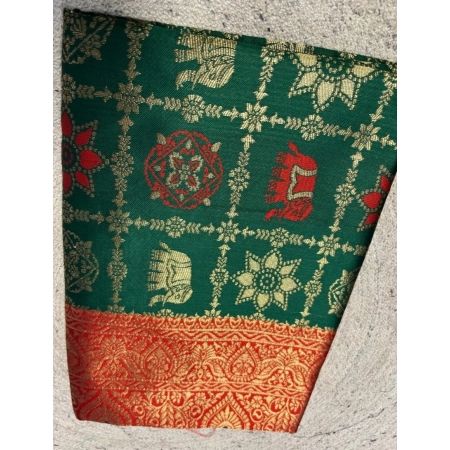 Generic Women's Jacquard Printed Saree With Unstitched Blouse 5.5Mtr (Bottle Green)