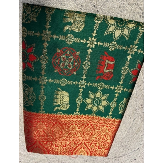 Generic Women's Jacquard Printed Saree With Unstitched Blouse 5.5Mtr (Bottle Green)
