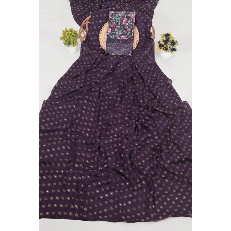 Women's Printed Brasso Saree With Unstitched Blouse (Magenta, 5-6 Mtrs) Women's Printed Brasso Saree With Unstitched Blouse (Magenta, 5-6 Mtrs)