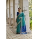 Generic Women's Silk_Blend Ethnic Ikat Pattern Saree With Unstitched Blouse 5.5Mtr (Teal)