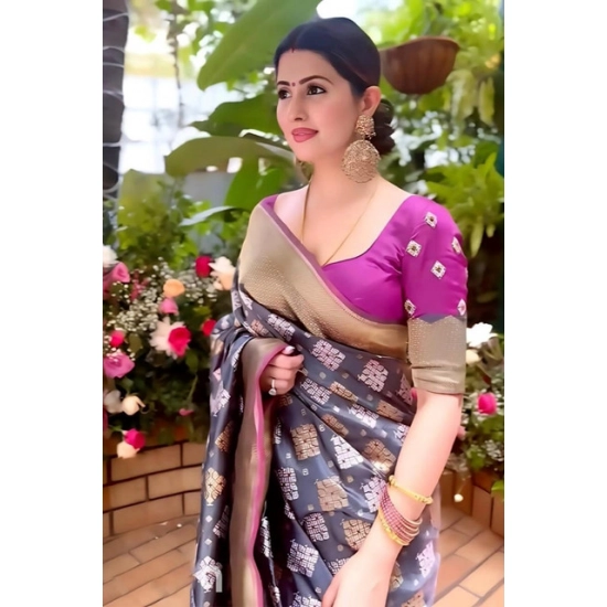 Generic Women's Soft Litchi Silk Jacquard Work Saree With Unstitched Blouse 5.5Mtr (Gray) Generic Women's Soft Litchi Silk Jacquard Work Saree With Unstitched Blouse 5.5Mtr (Gray)