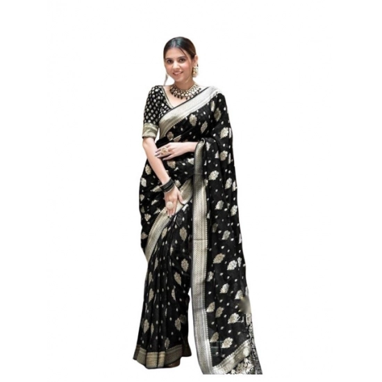 Generic Women's Soft Lichi Silk Printed Saree With Unstitched Blouse 5.5Mtr (Black) Generic Women's Soft Lichi Silk Printed Saree With Unstitched Blouse 5.5Mtr (Black)