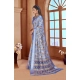 Generic Women's Printed Cotton Linen Saree withPrinted  Saree With Unstitched Blouse (Blue, 5-6Mtrs)